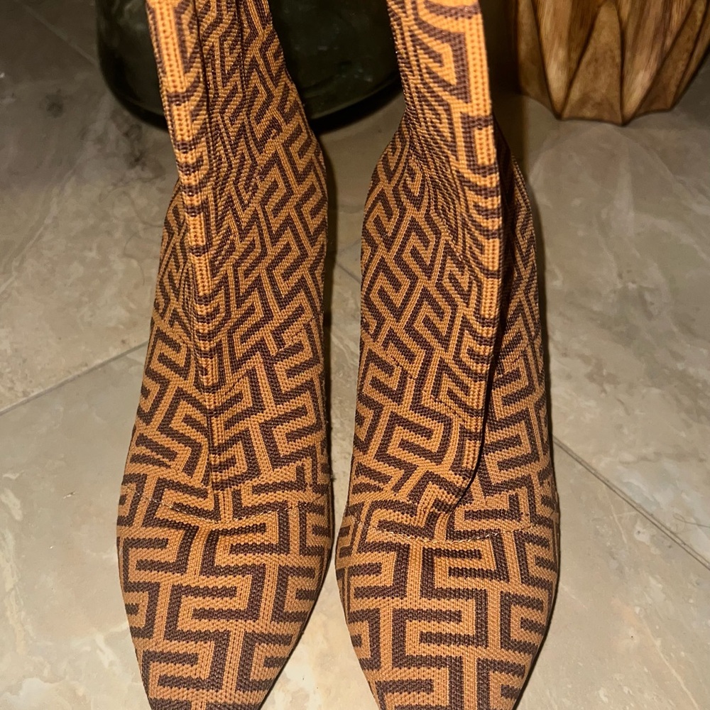 Tan and Brown Geometric High Heels
